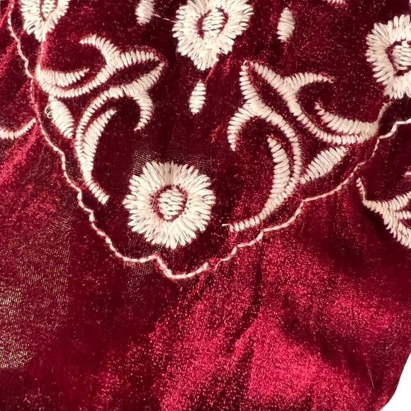 Indigo Thread Co maroon plaid flannel with velvet embroidered back detail S - Picture 4 of 8